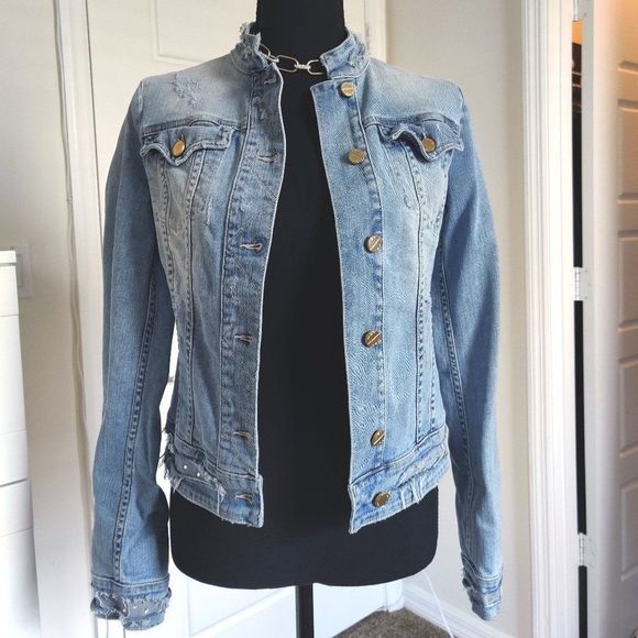 MET Jeans light Blue denim embellished jacket - Picture 1 of 4